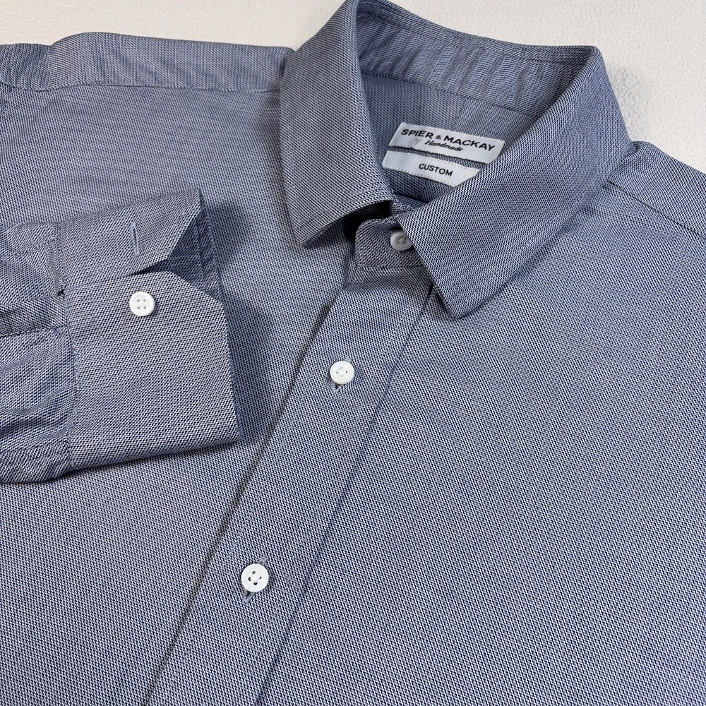 Spier & Mackay Handmade Shirt Men L/XL* Blue Geometric Custom Fit Premium Cotton